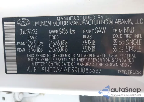 2024 Hyundai Santa Cruz Se z USA, uszkodzony, nr VIN 5NTJA4AE3RH083637